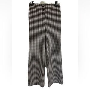 Ann Taylor Houndstooth Wide Leg Trousers Sz 0 Pants Ivory Black Career Preppy